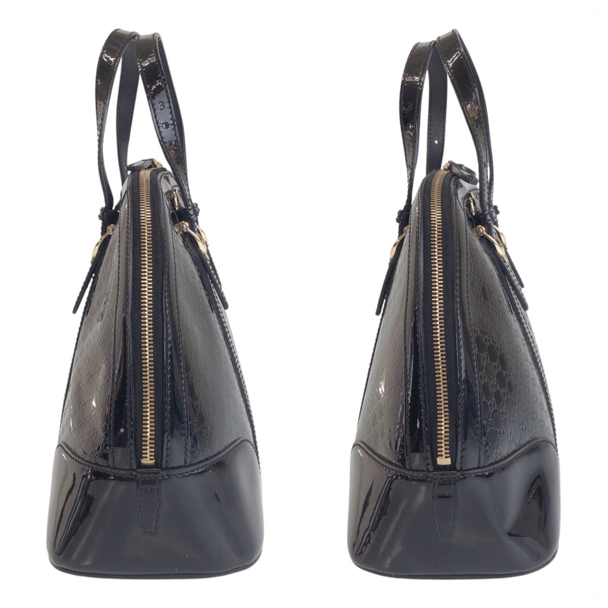 15448
GUCCI グッチ マイクログッチシマ ブラック 黒 ゴールド金具 パテントレザー 309617 ハンドバッグ  レディース