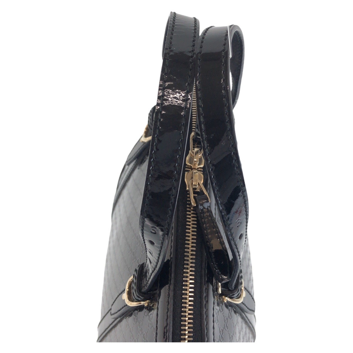 15448
GUCCI グッチ マイクログッチシマ ブラック 黒 ゴールド金具 パテントレザー 309617 ハンドバッグ  レディース