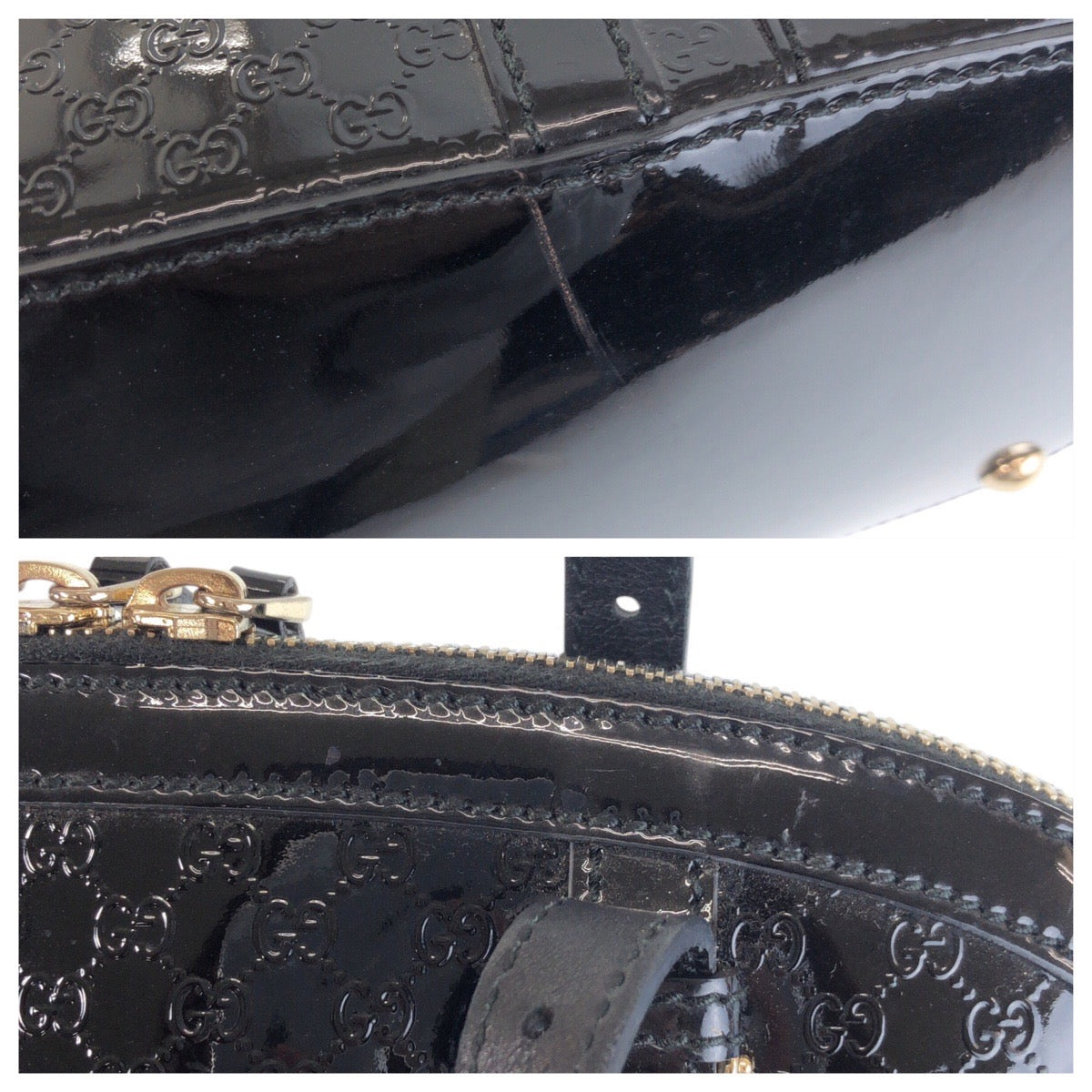 15448
GUCCI グッチ マイクログッチシマ ブラック 黒 ゴールド金具 パテントレザー 309617 ハンドバッグ  レディース