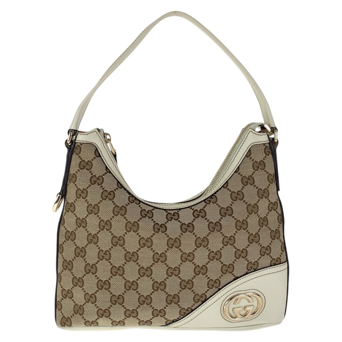 15449
GUCCI グッチ インターロッキング ホワイト ブラウン ゴールド金具 GGキャンバス / レザー 182489 ショルダーバッグ  レディース