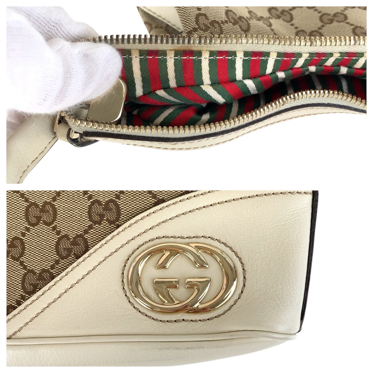 15449
GUCCI グッチ インターロッキング ホワイト ブラウン ゴールド金具 GGキャンバス / レザー 182489 ショルダーバッグ  レディース