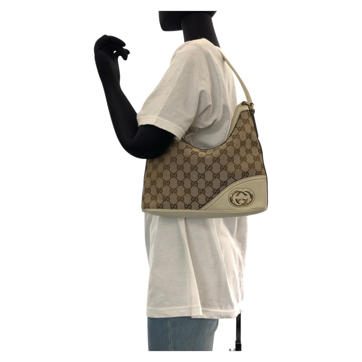 15449
GUCCI グッチ インターロッキング ホワイト ブラウン ゴールド金具 GGキャンバス / レザー 182489 ショルダーバッグ  レディース