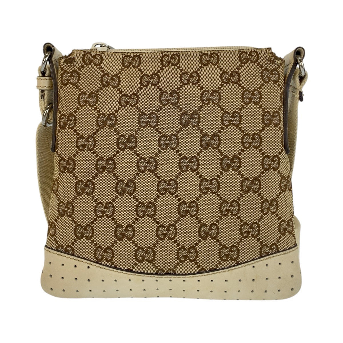 15452
GUCCI グッチ ベージュ ホワイト シルバー金具 GGキャンバス / レザー 147671 ショルダーバッグ ポシェット  レディース AB26