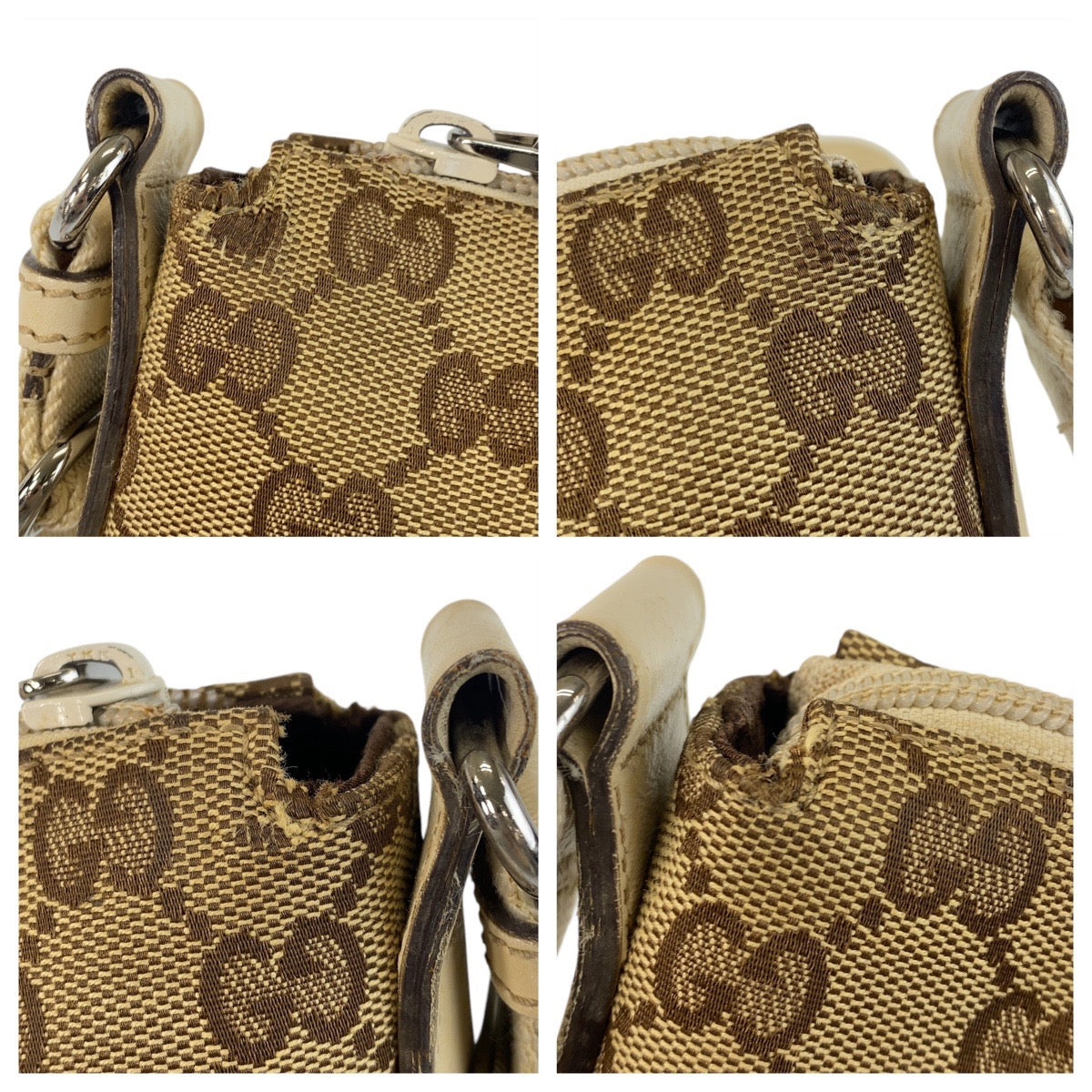 15452
GUCCI グッチ ベージュ ホワイト シルバー金具 GGキャンバス / レザー 147671 ショルダーバッグ ポシェット  レディース AB26