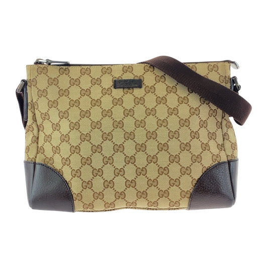 15453
GUCCI グッチ ベージュ ブラウン シルバー金具 GGキャンバス / レザー 114273 斜め掛け ショルダーバッグ  レディース A41