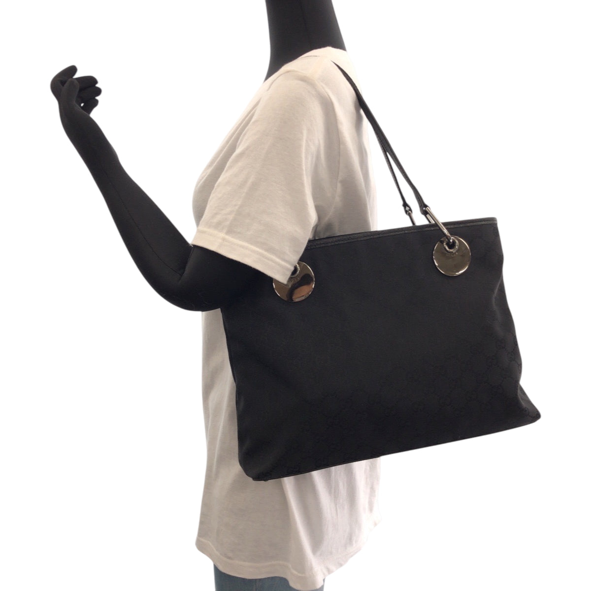 15454
GUCCI グッチ ブラック 黒 シルバー金具 GGキャンバス 120837 トートバッグ ショルダーバッグ  レディース A41