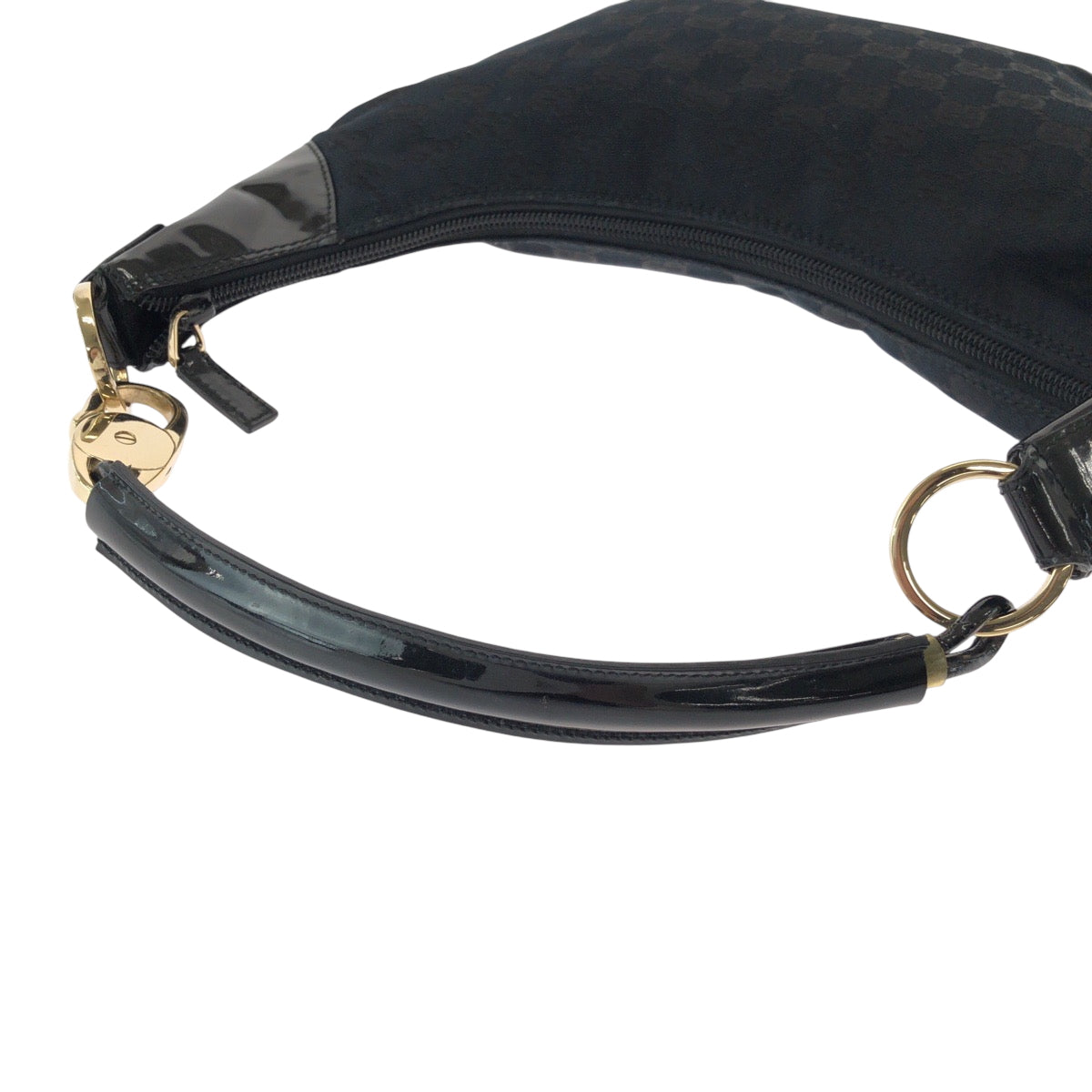 15456
GUCCI グッチ ブラック 黒 ゴールド金具 GGキャンバス / エナメル 001 4158 ホーボー ワンショルダーバッグ 肩掛け  レディース