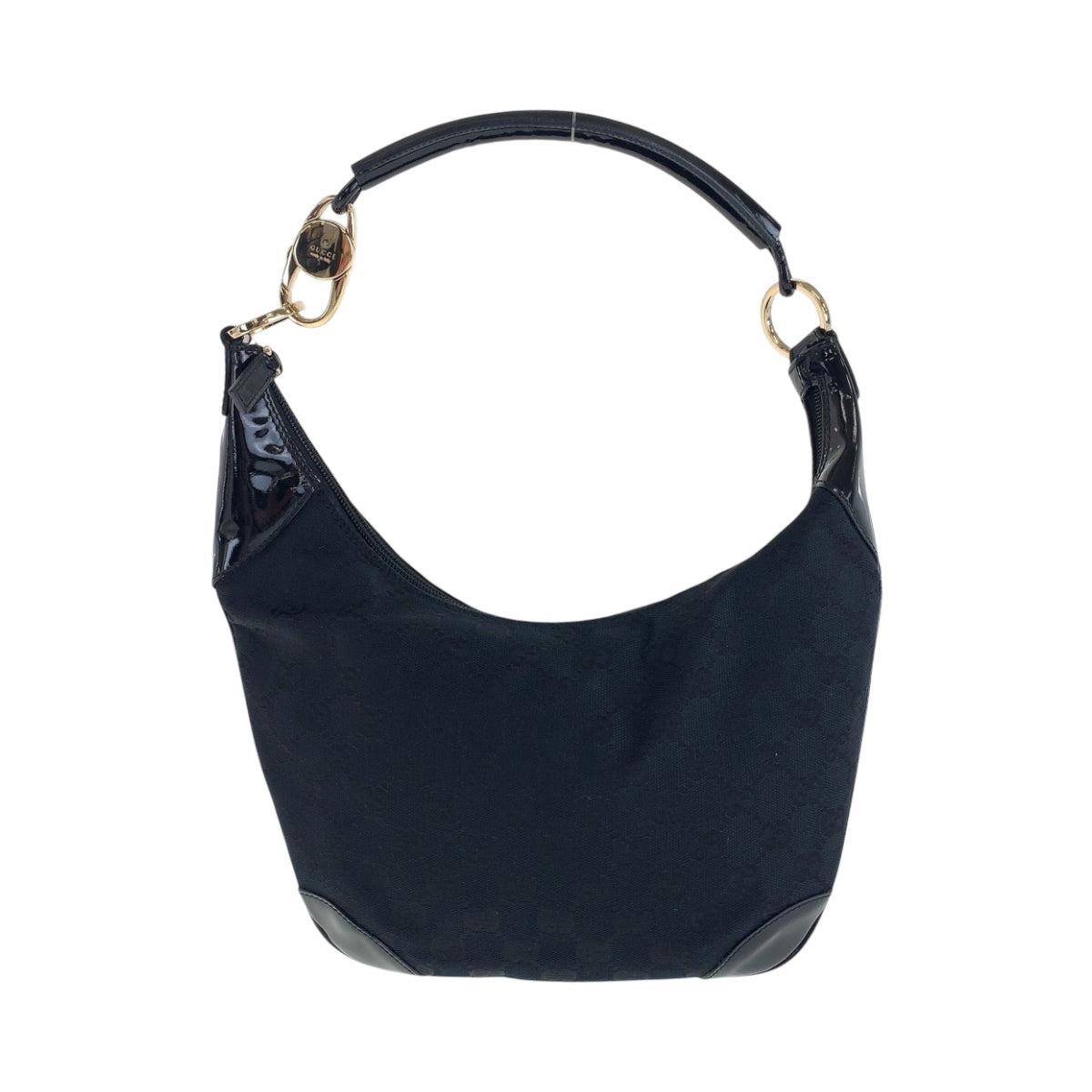15456
GUCCI グッチ ブラック 黒 ゴールド金具 GGキャンバス / エナメル 001 4158 ホーボー ワンショルダーバッグ 肩掛け  レディース
