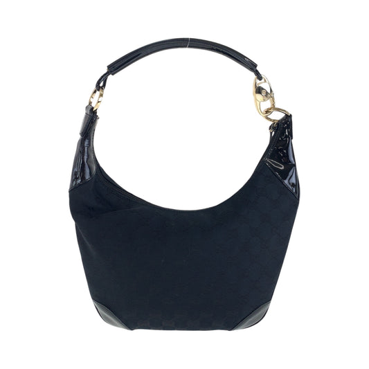 15456
GUCCI グッチ ブラック 黒 ゴールド金具 GGキャンバス / エナメル 001 4158 ホーボー ワンショルダーバッグ 肩掛け  レディース