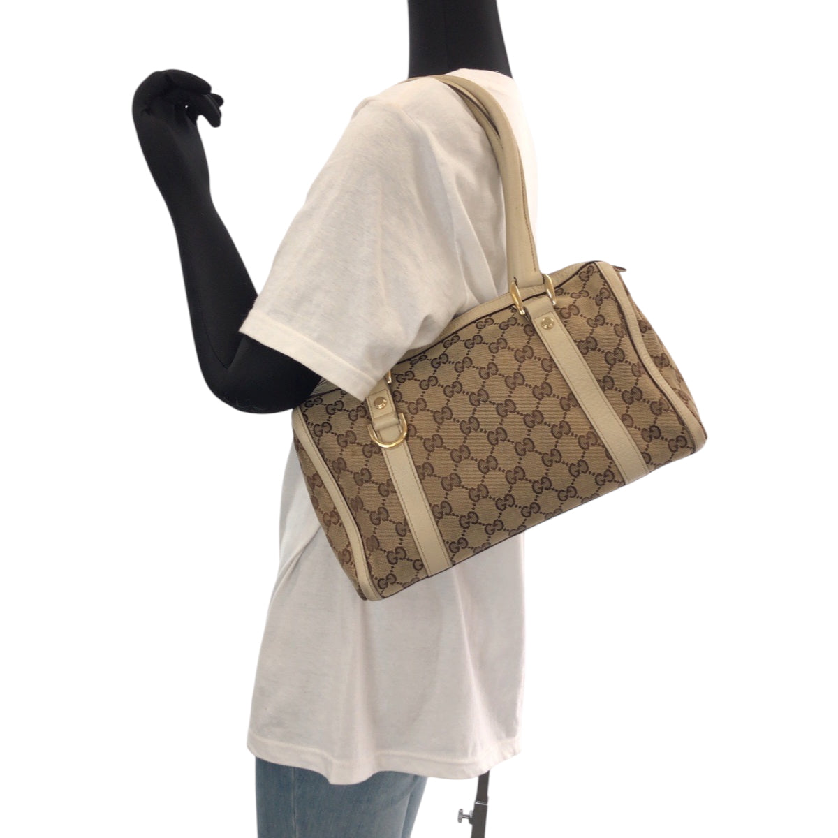 15459
GUCCI グッチ アビー ベージュ アイボリー ゴールド金具 GGキャンバス 130942 ハンドバッグ ミニボストンバッグ ショルダーバッグ  レディース