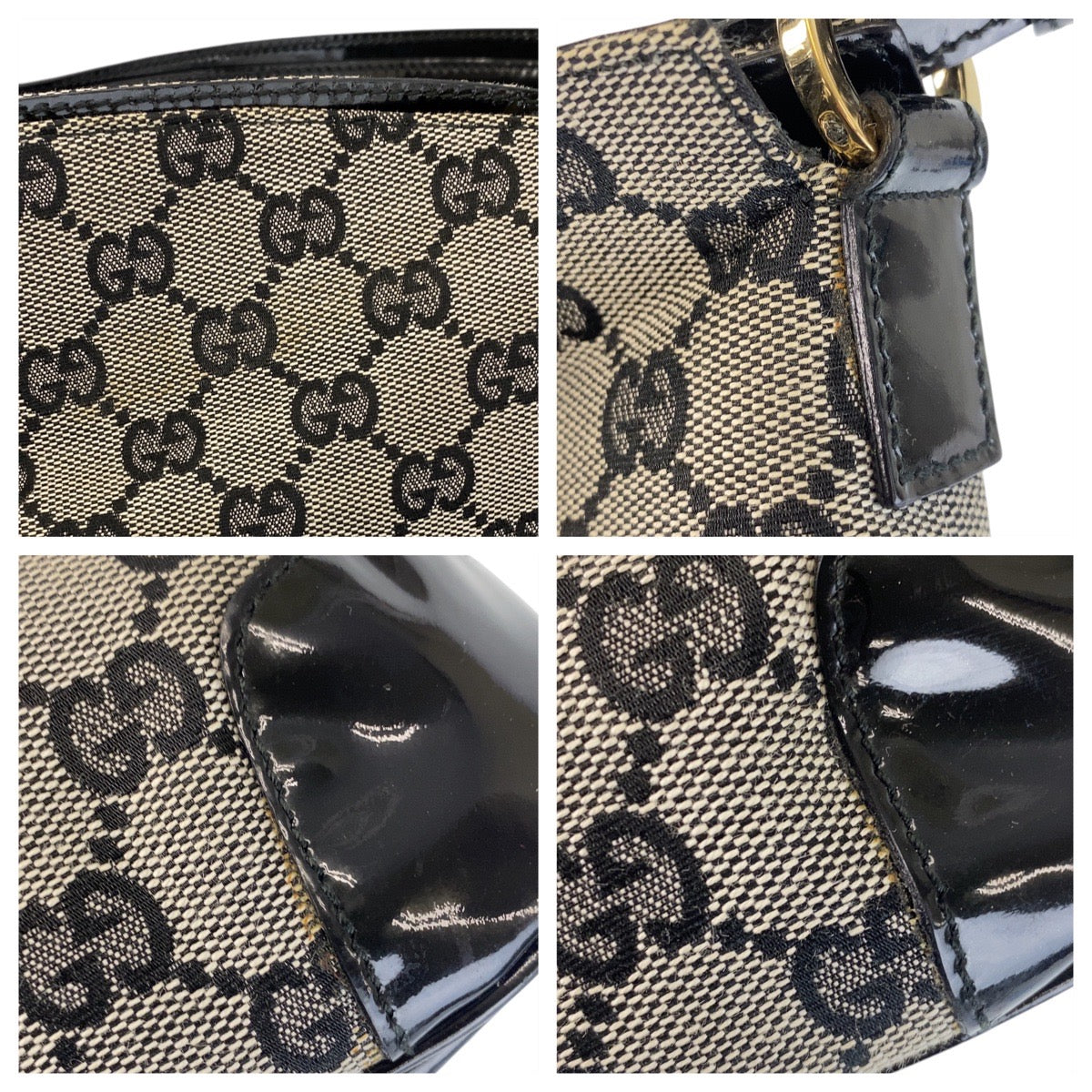 15461
GUCCI グッチ ブラック 黒 ゴールド金具 GGキャンバス / エナメル 14147 ショルダーバッグ  レディース