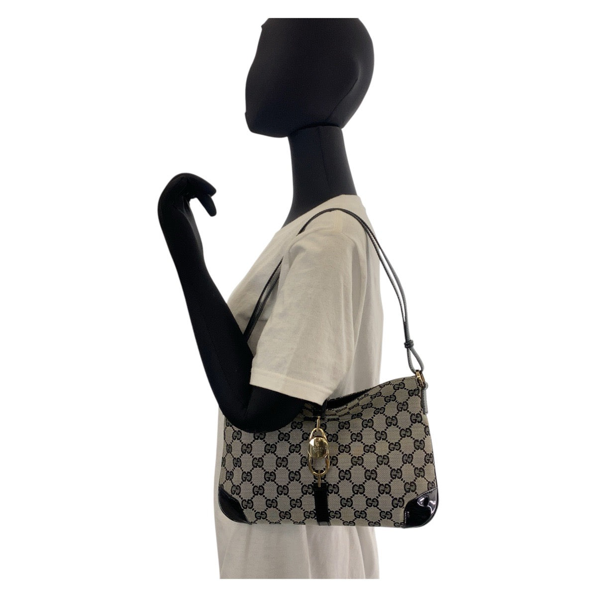 15461
GUCCI グッチ ブラック 黒 ゴールド金具 GGキャンバス / エナメル 14147 ショルダーバッグ  レディース