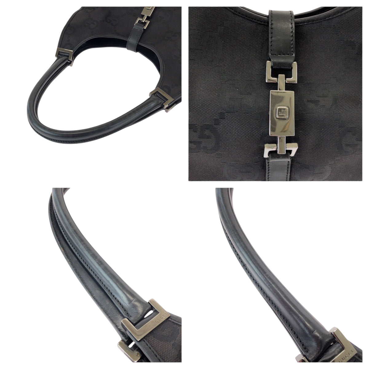 15462
GUCCI グッチ ジャッキー ブラック 黒 シルバー金具 GGキャンバス 002 1067 ホーボー ワンショルダーバッグ 肩掛け  レディース