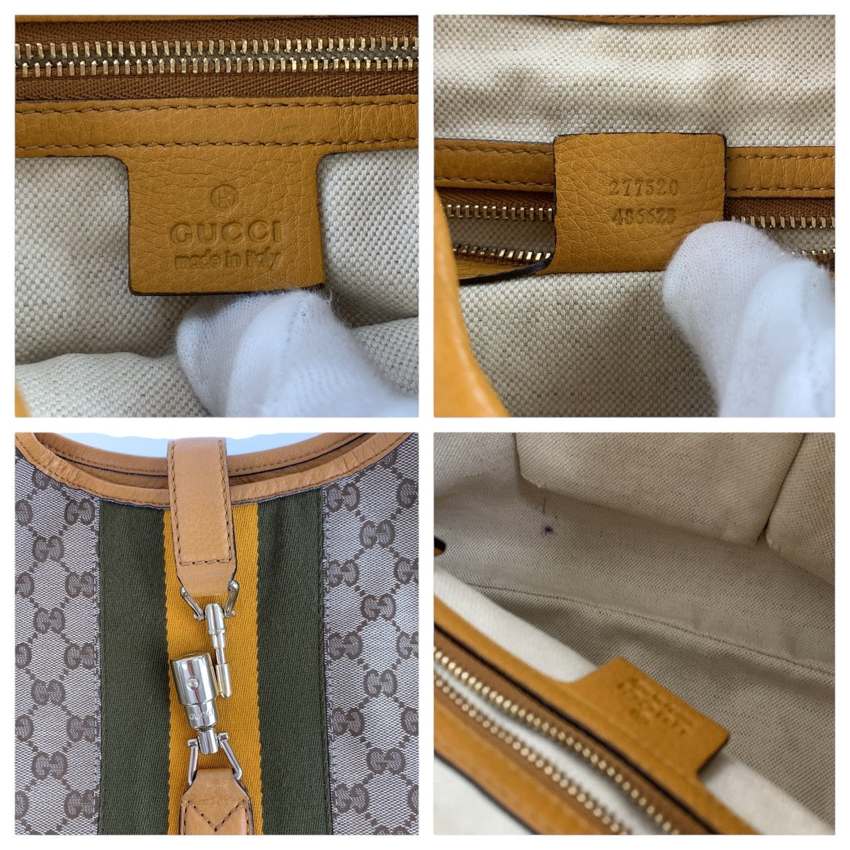 15463
GUCCI グッチ シェリーライン ニュージャッキー ホーボー イエロー ベージュ ゴールド金具 GGキャンバス / レザー 277520 ショルダーバッグ  レディース