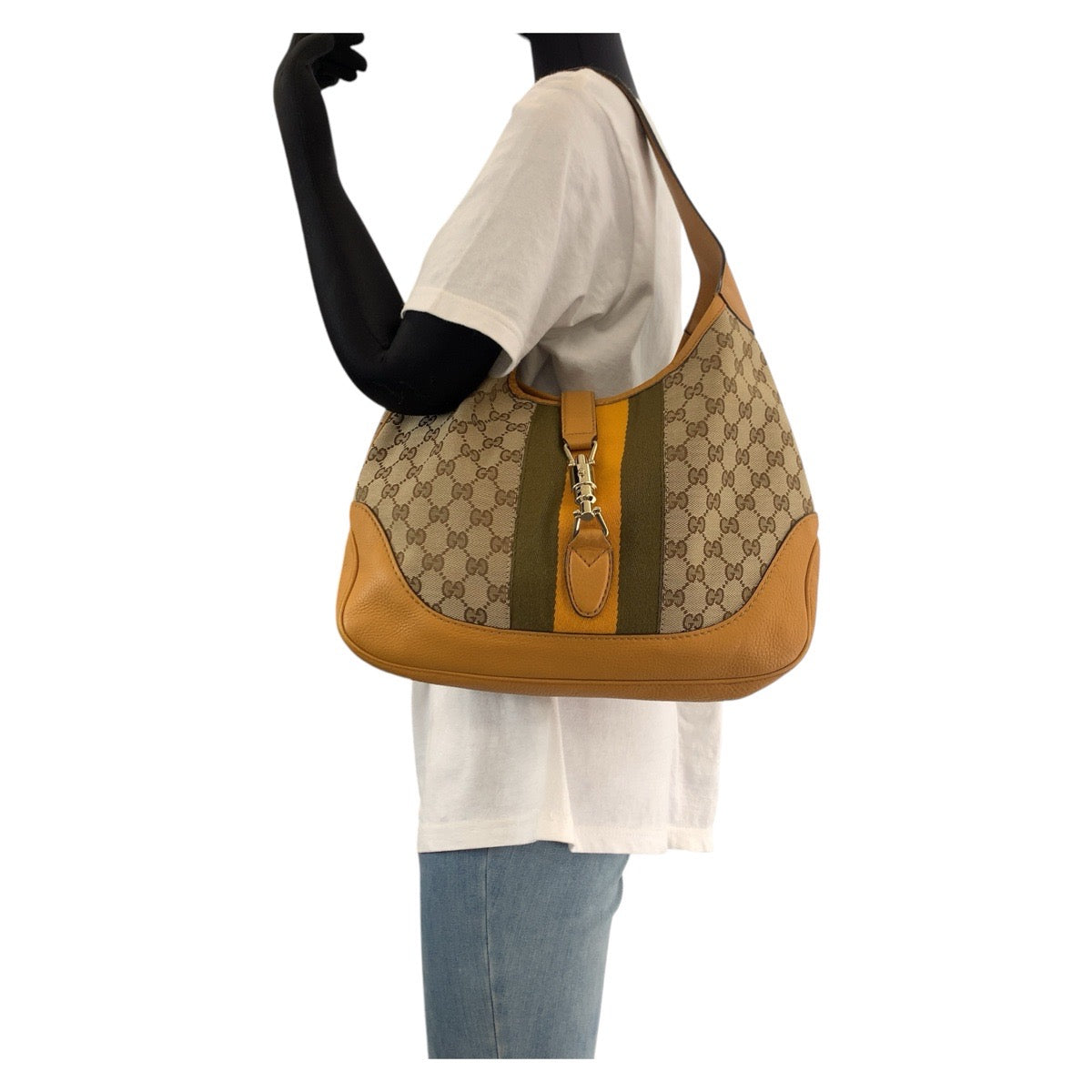 15463
GUCCI グッチ シェリーライン ニュージャッキー ホーボー イエロー ベージュ ゴールド金具 GGキャンバス / レザー 277520 ショルダーバッグ  レディース
