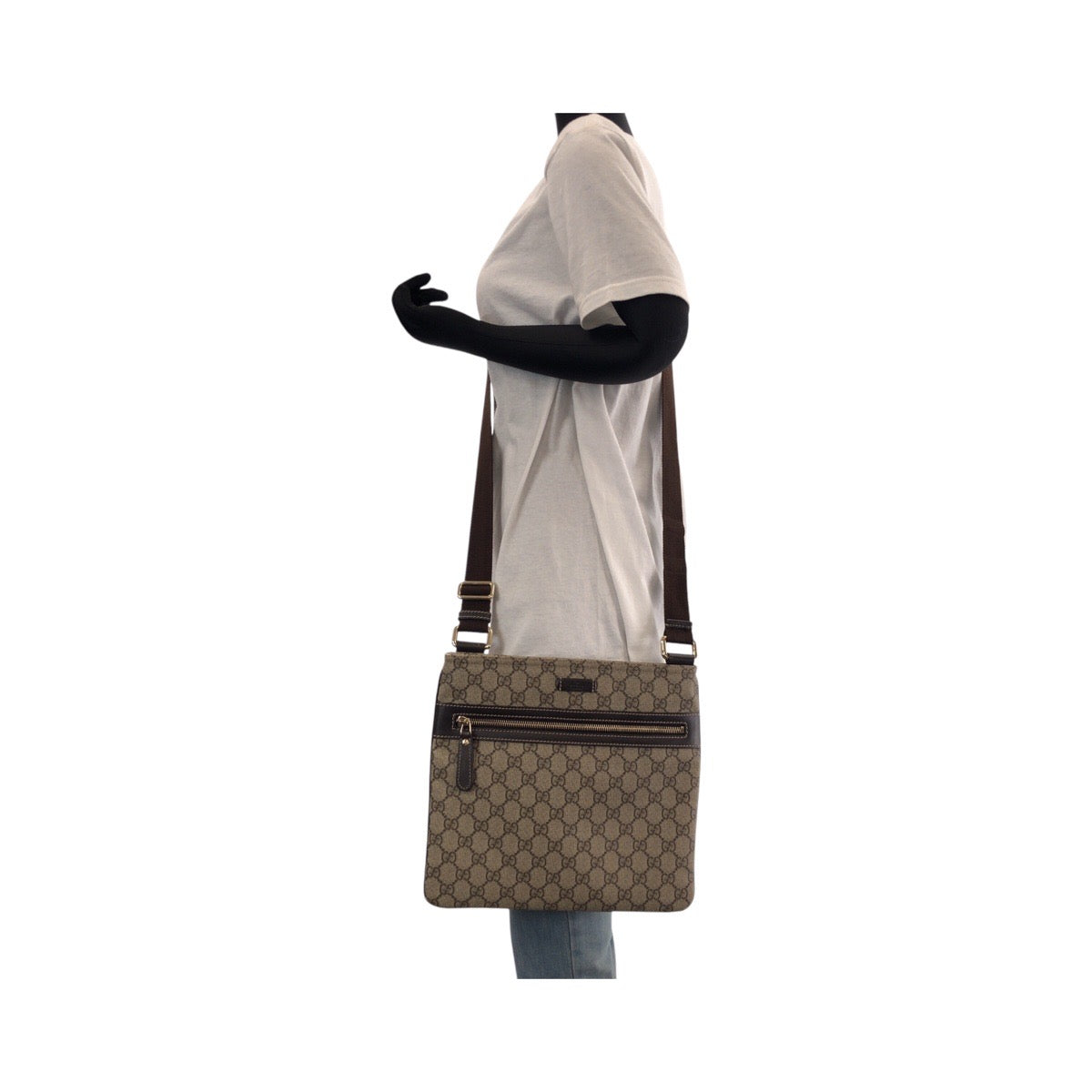 15466
GUCCI グッチ ブラウン グレー ゴールド金具 GGスプリームキャンバス / レザー 295257 ショルダーバッグ ポシェット  レディース A44