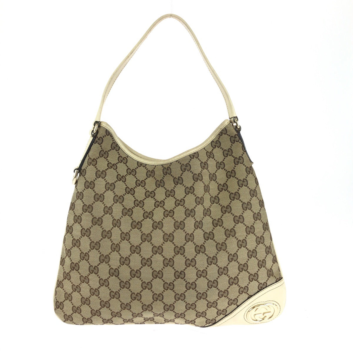 15467
GUCCI グッチ ニューブリット ベージュ アイボリー ゴールド金具 GGキャンバス 169947 ホーボー ワンショルダーバッグ 肩掛け  レディース