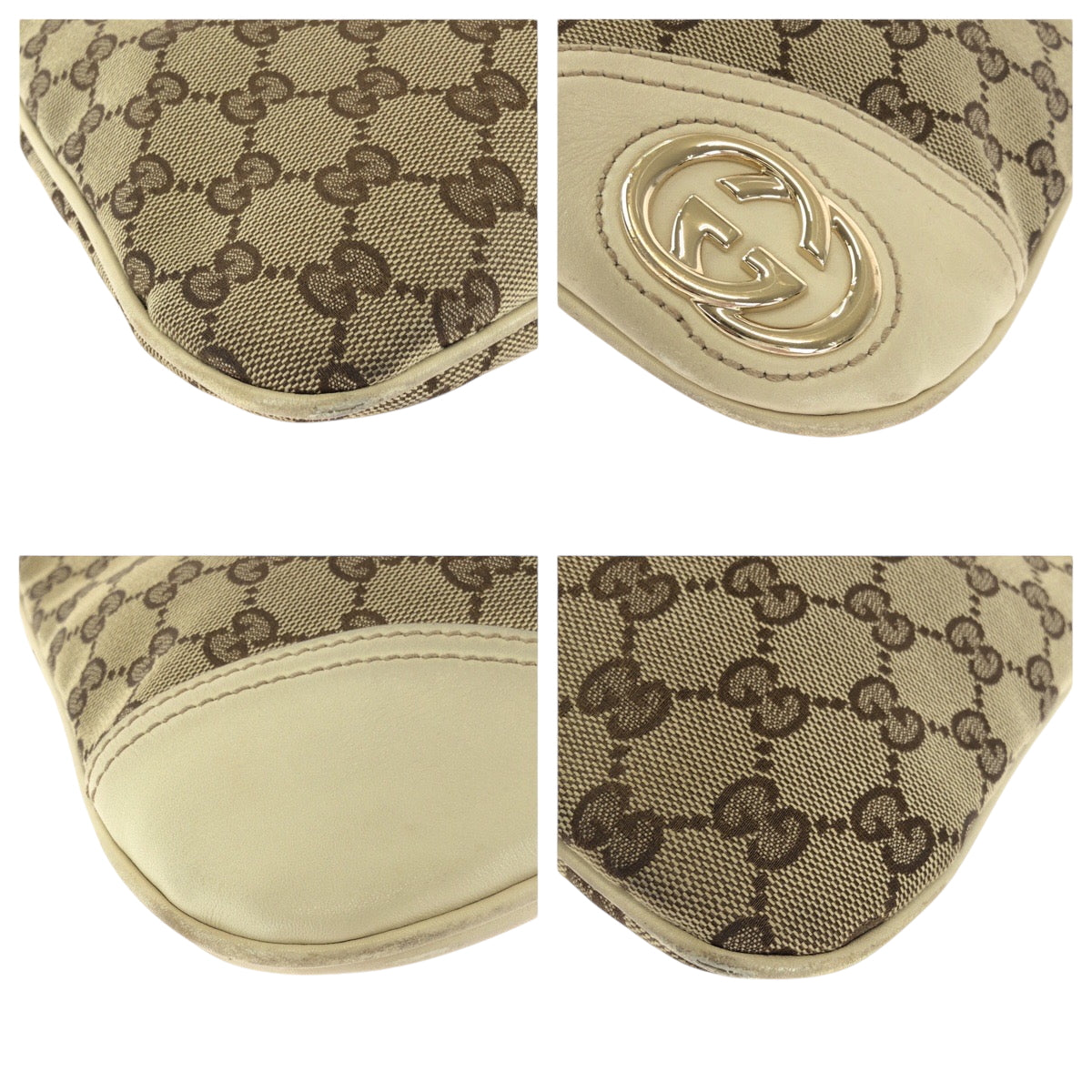 15467
GUCCI グッチ ニューブリット ベージュ アイボリー ゴールド金具 GGキャンバス 169947 ホーボー ワンショルダーバッグ 肩掛け  レディース