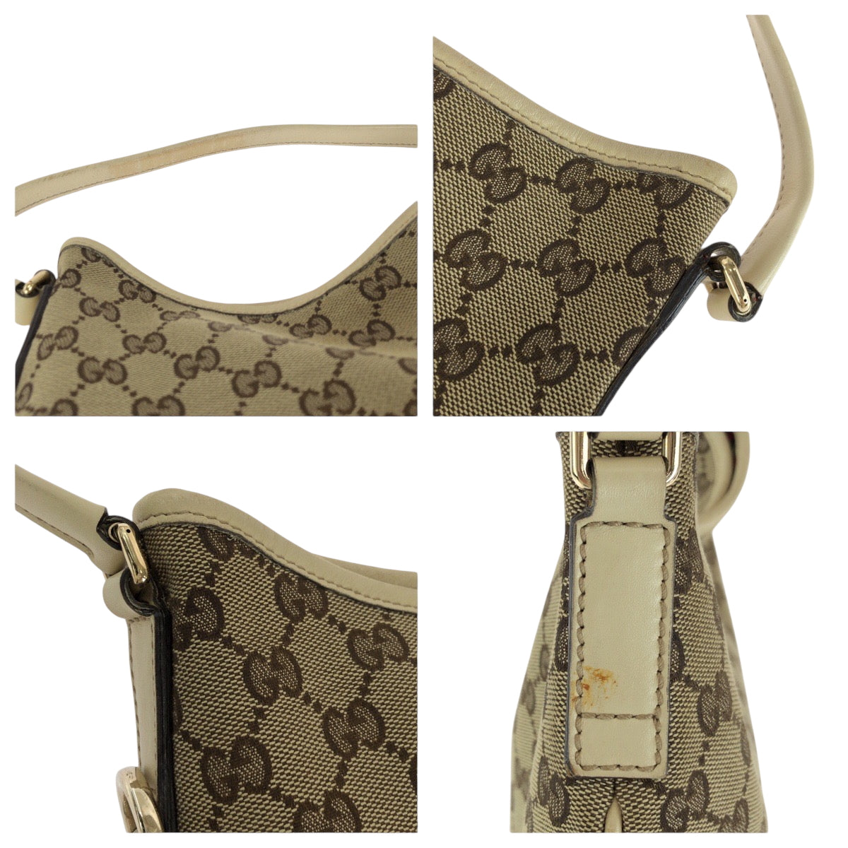 15467
GUCCI グッチ ニューブリット ベージュ アイボリー ゴールド金具 GGキャンバス 169947 ホーボー ワンショルダーバッグ 肩掛け  レディース