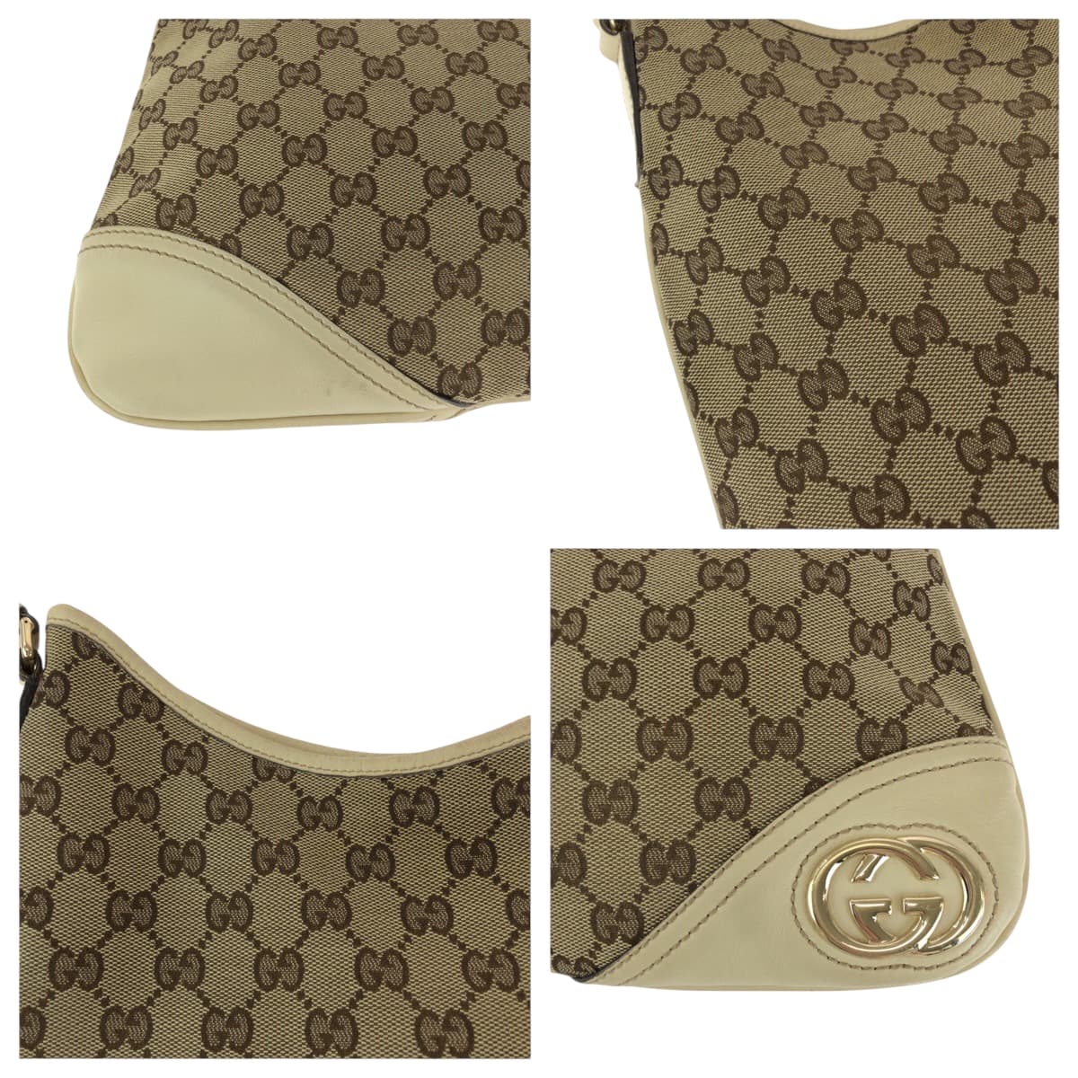 15467
GUCCI グッチ ニューブリット ベージュ アイボリー ゴールド金具 GGキャンバス 169947 ホーボー ワンショルダーバッグ 肩掛け  レディース
