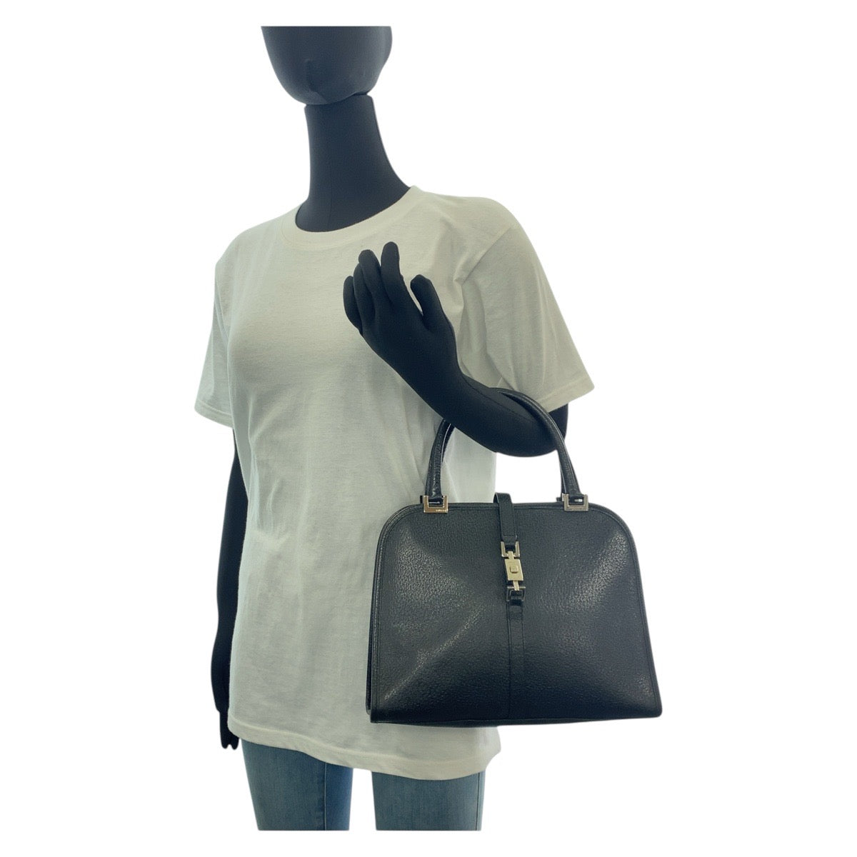 15469
GUCCI グッチ ジャッキー ブラック 黒 シルバー金具 レザー 002 1071 トートバッグ ハンドバッグ レディース A40