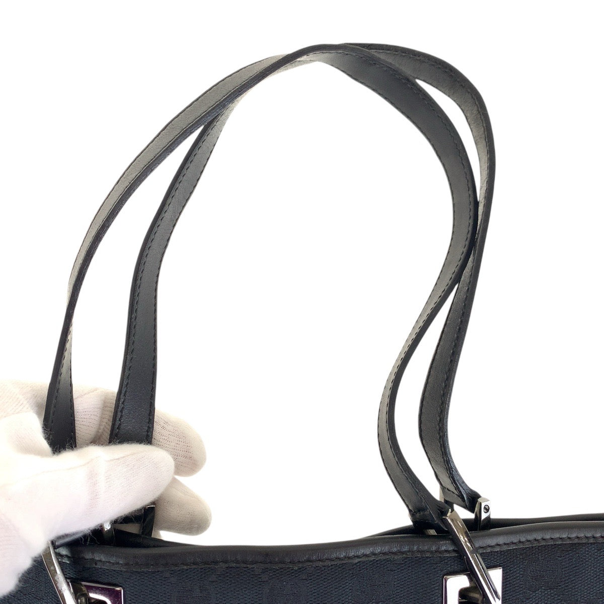15471
GUCCI グッチ ブラック 黒 シルバー金具 GGキャンバス / レザー 31243 トートバッグ ショルダーバッグ  レディース ABP28