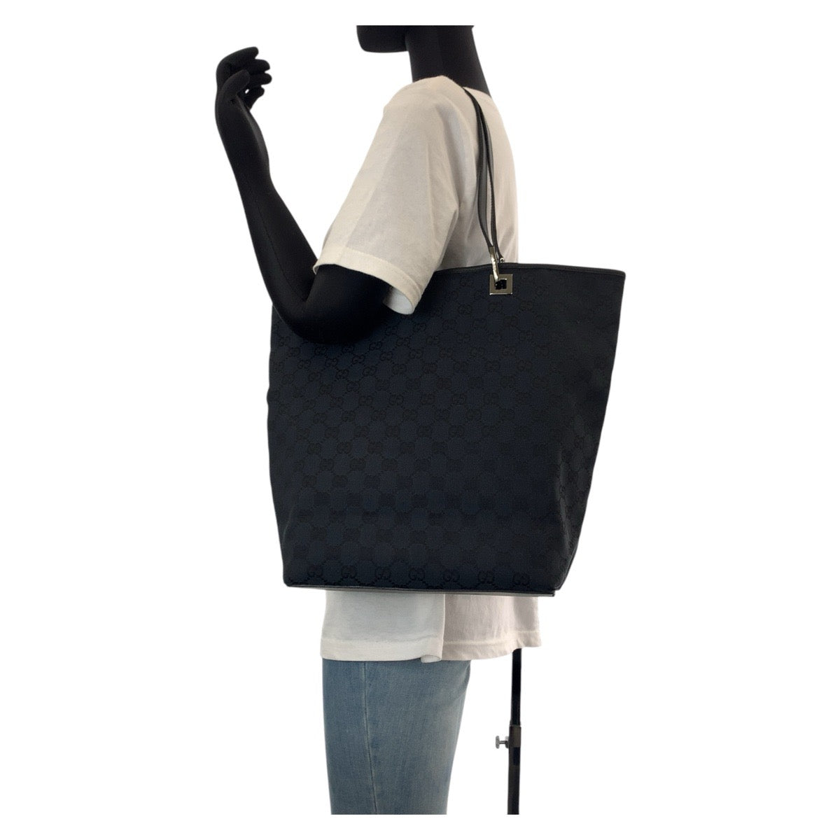 15471
GUCCI グッチ ブラック 黒 シルバー金具 GGキャンバス / レザー 31243 トートバッグ ショルダーバッグ  レディース ABP28