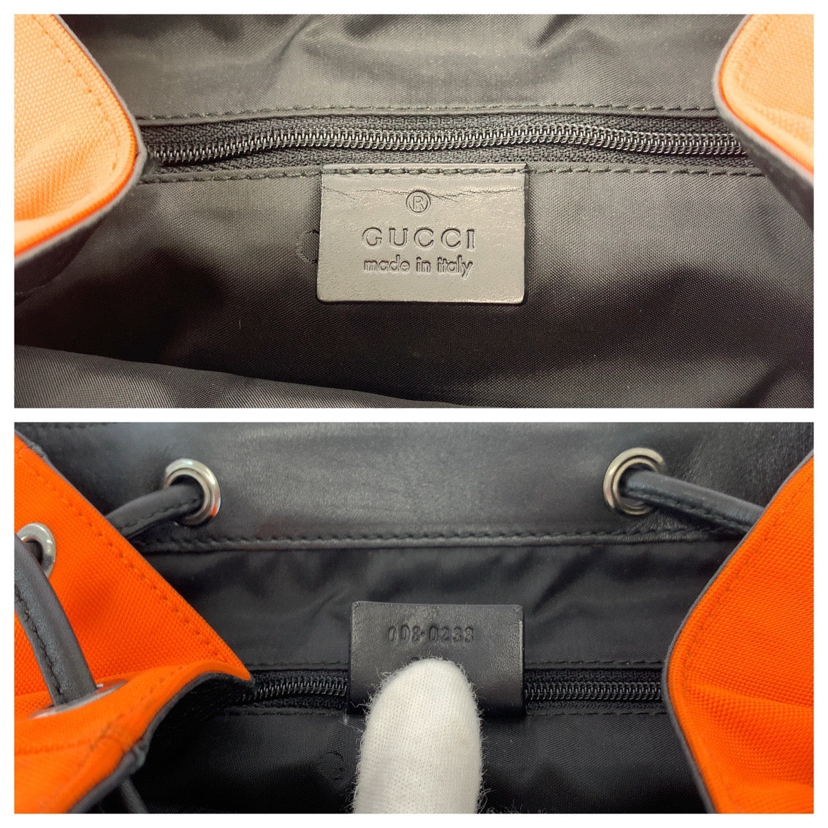 15476
GUCCI グッチ オレンジ ブラック シルバー金具 ナイロン / レザー 003 0233 リュックサック バックパック  レディース