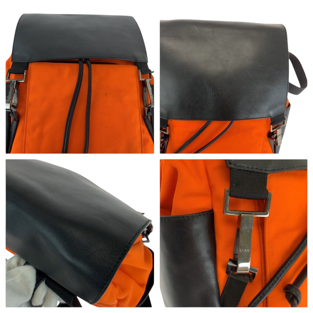 15476
GUCCI グッチ オレンジ ブラック シルバー金具 ナイロン / レザー 003 0233 リュックサック バックパック  レディース