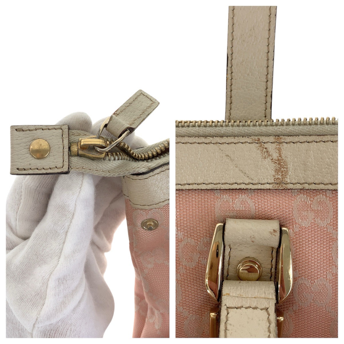 15478
GUCCI グッチ ピンク ホワイト ゴールド金具 GGキャンバス / レザー 141470 トートバッグ ショルダーバッグ  レディース