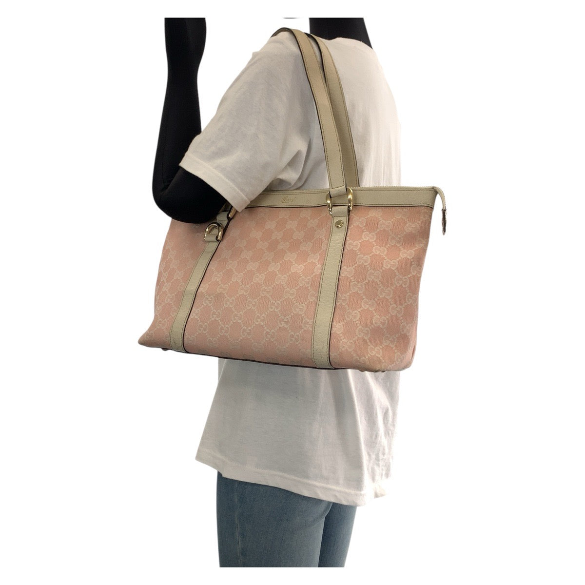 15478
GUCCI グッチ ピンク ホワイト ゴールド金具 GGキャンバス / レザー 141470 トートバッグ ショルダーバッグ  レディース