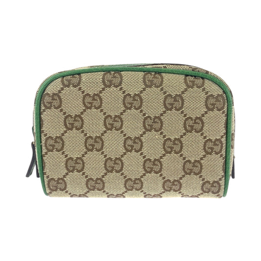 15481
GUCCI グッチ ベージュ グリーン ゴールド金具 GGキャンバス 120978 ポーチ 化粧ポーチ  レディース