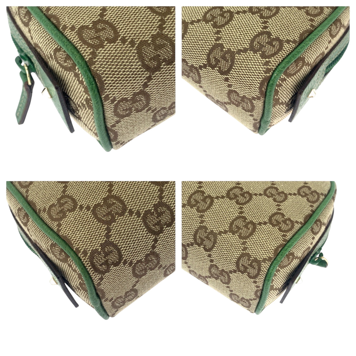 15481
GUCCI グッチ ベージュ グリーン ゴールド金具 GGキャンバス 120978 ポーチ 化粧ポーチ  レディース