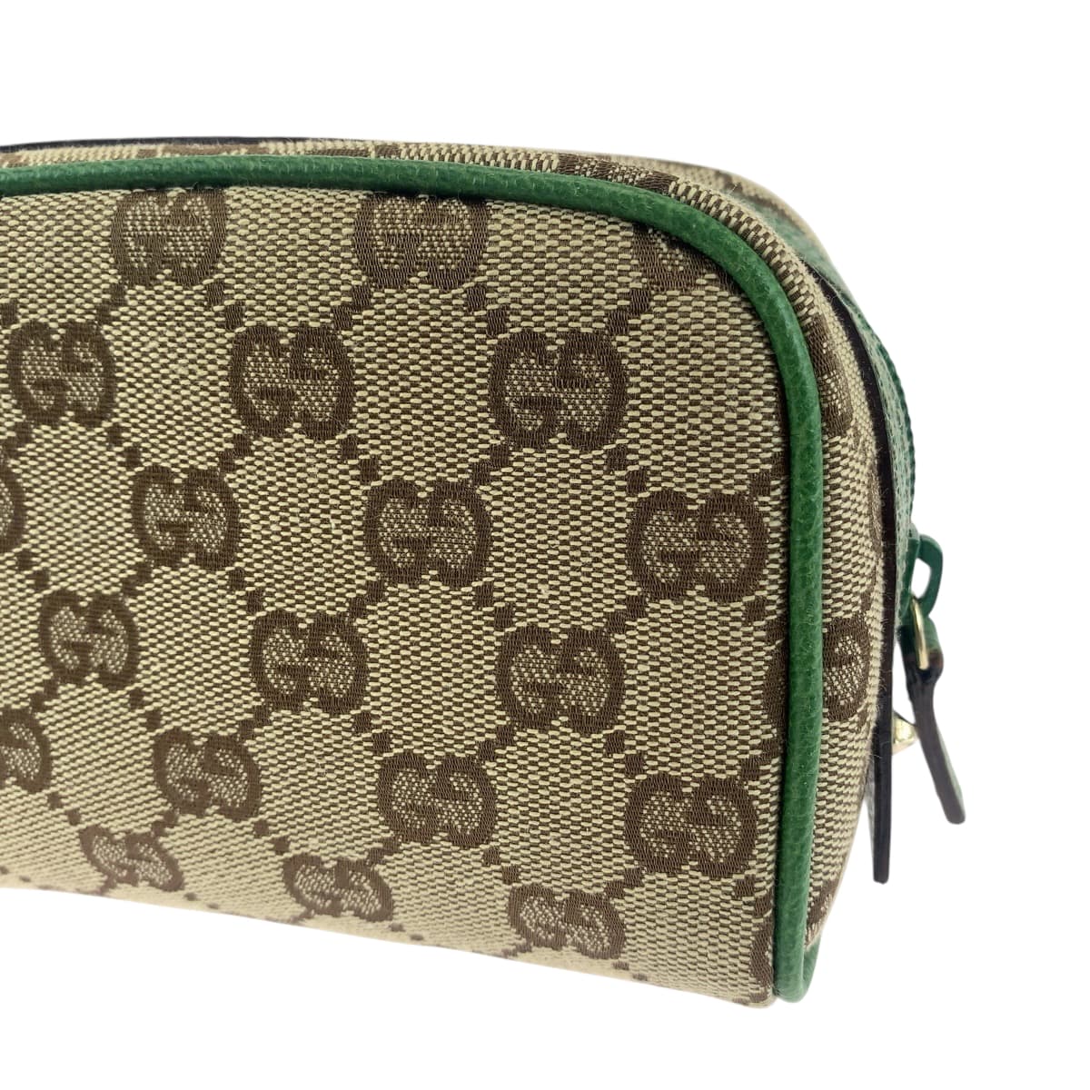 15481
GUCCI グッチ ベージュ グリーン ゴールド金具 GGキャンバス 120978 ポーチ 化粧ポーチ  レディース