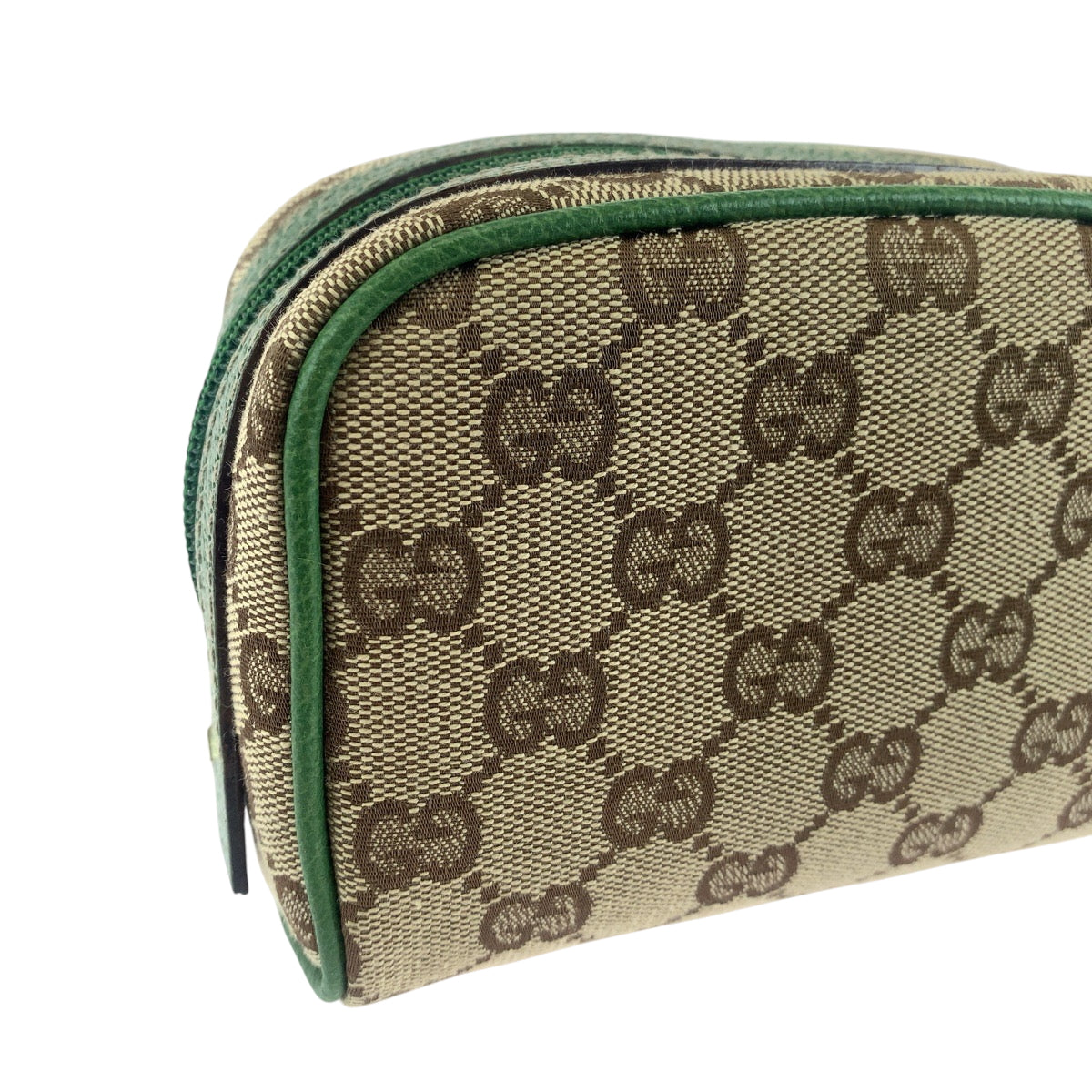15481
GUCCI グッチ ベージュ グリーン ゴールド金具 GGキャンバス 120978 ポーチ 化粧ポーチ  レディース