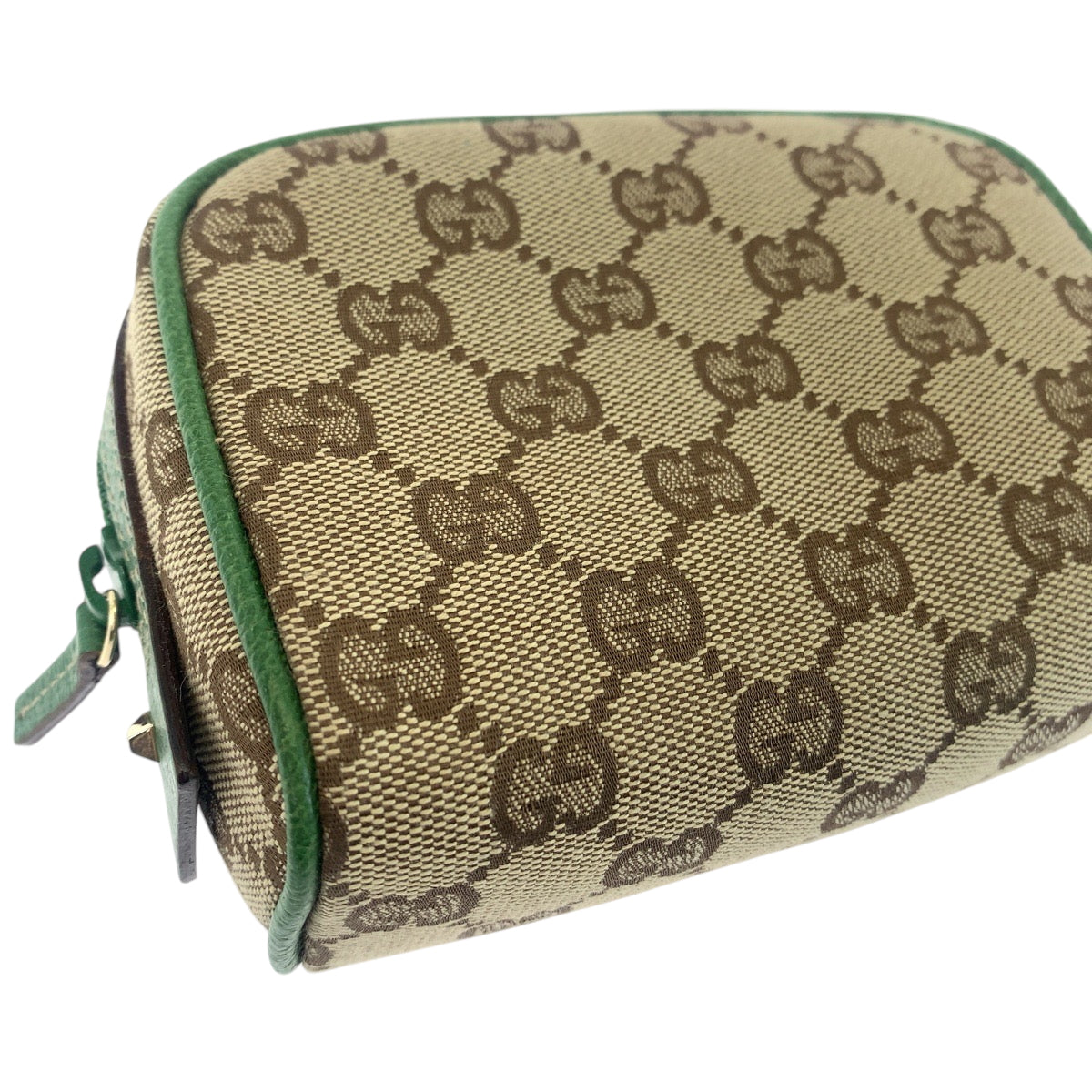 15481
GUCCI グッチ ベージュ グリーン ゴールド金具 GGキャンバス 120978 ポーチ 化粧ポーチ  レディース