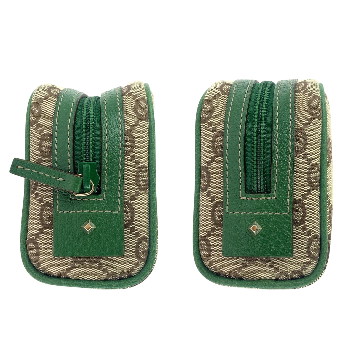 15481
GUCCI グッチ ベージュ グリーン ゴールド金具 GGキャンバス 120978 ポーチ 化粧ポーチ  レディース