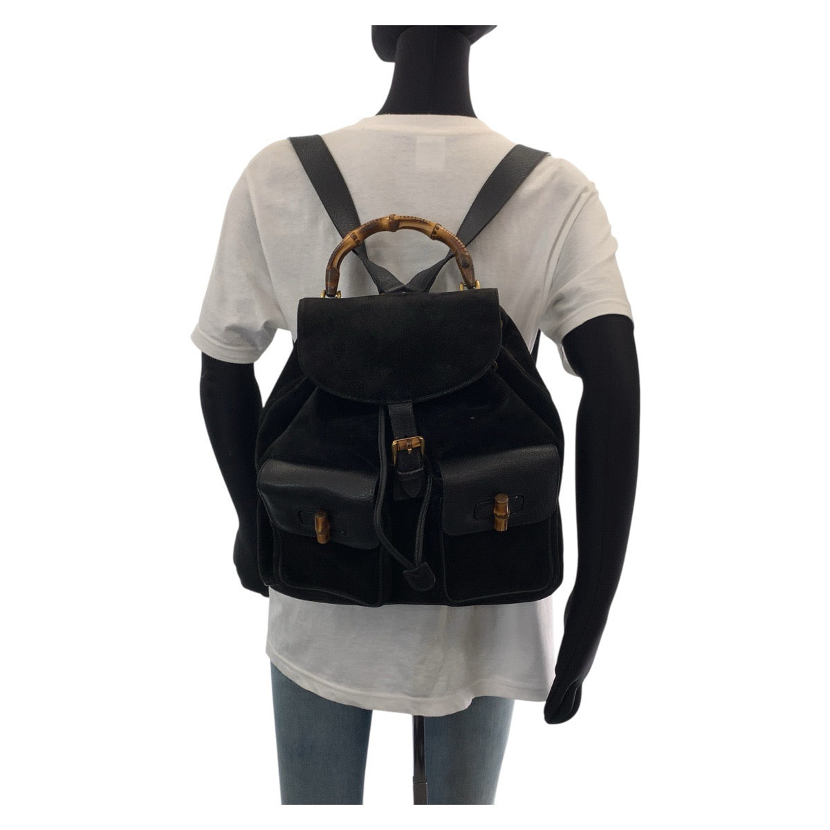 15482
GUCCI グッチ バンブー ブラック 黒 ゴールド金具 スウェード / レザー 003 2058 0016 リュック・デイパック バックパック  レディース ABP29