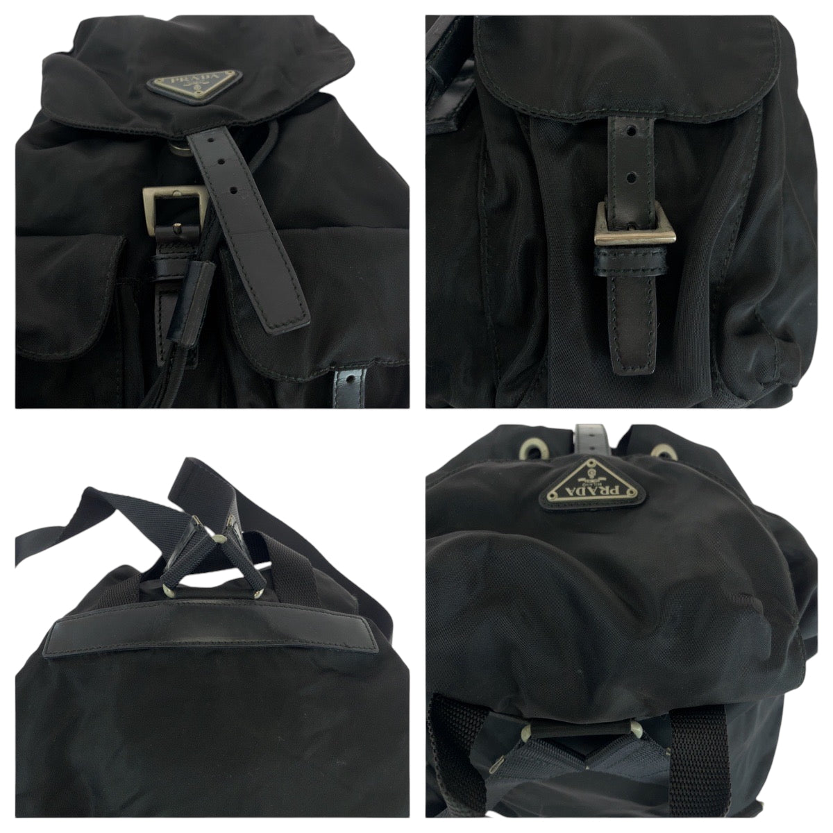 15487
PRADA プラダ テスート 三角ロゴプレート ブラック 黒 シルバー金具 ナイロン 1BZ677 リュックサック バックパック  レディース