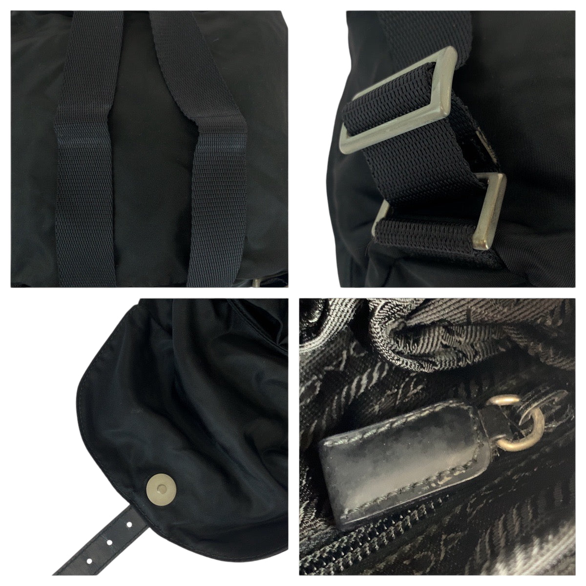 15487
PRADA プラダ テスート 三角ロゴプレート ブラック 黒 シルバー金具 ナイロン 1BZ677 リュックサック バックパック  レディース