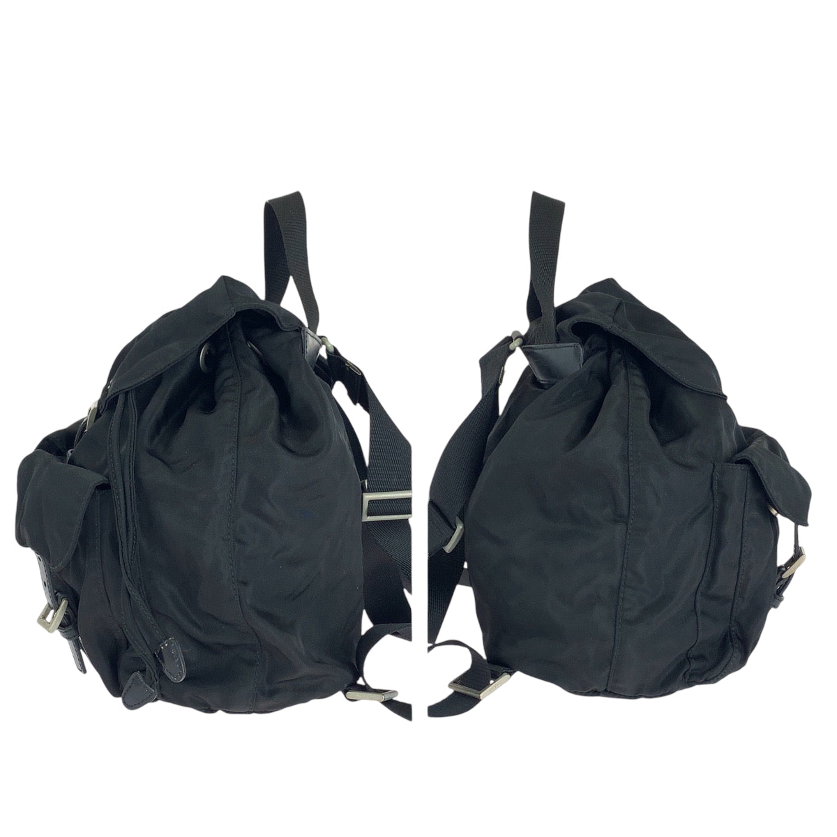 15487
PRADA プラダ テスート 三角ロゴプレート ブラック 黒 シルバー金具 ナイロン 1BZ677 リュックサック バックパック  レディース