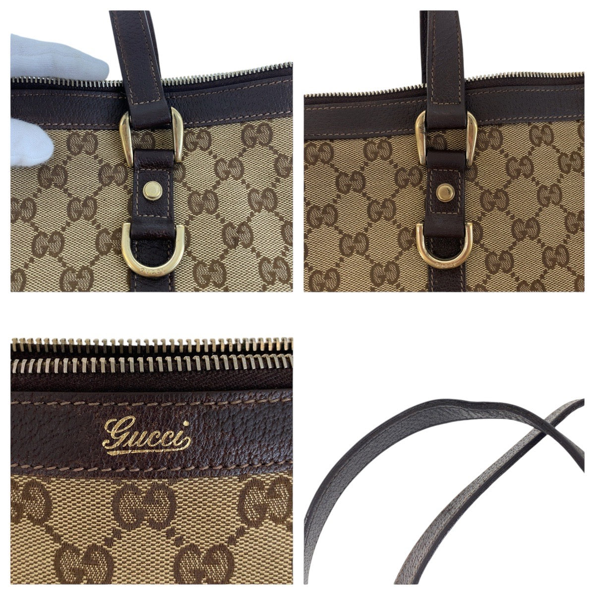 15492
GUCCI グッチ ブラウン ゴールド金具 GGキャンバス / レザー 141470 トートバッグ ショルダーバッグ  レディース