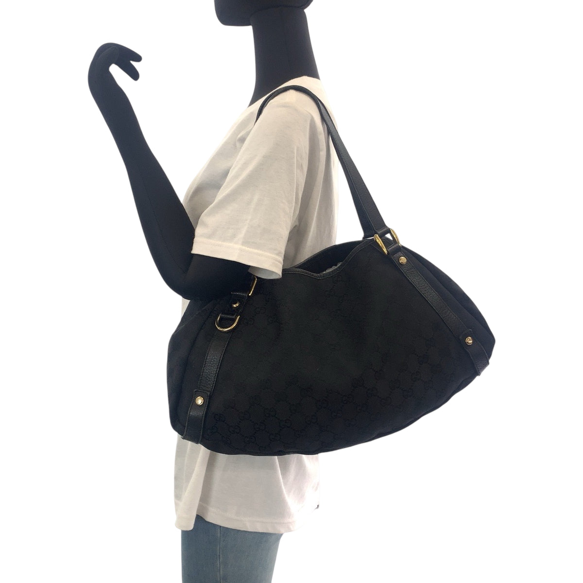 15494
GUCCI グッチ ブラック 黒 ゴールド金具 GGキャンバス 130736 トートバッグ ショルダーバッグ  レディース