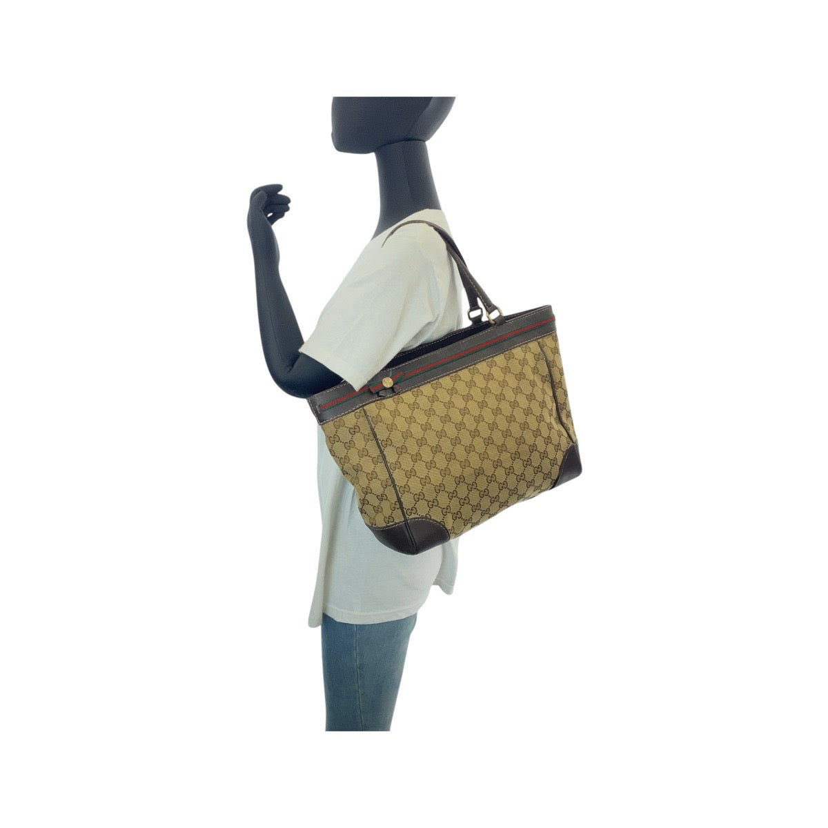 15495
GUCCI グッチ シェリーライン ベージュ ブラウン 茶 ゴールド金具 GGキャンバス / レザー 257061 トートバッグ ショルダーバッグ  レディース