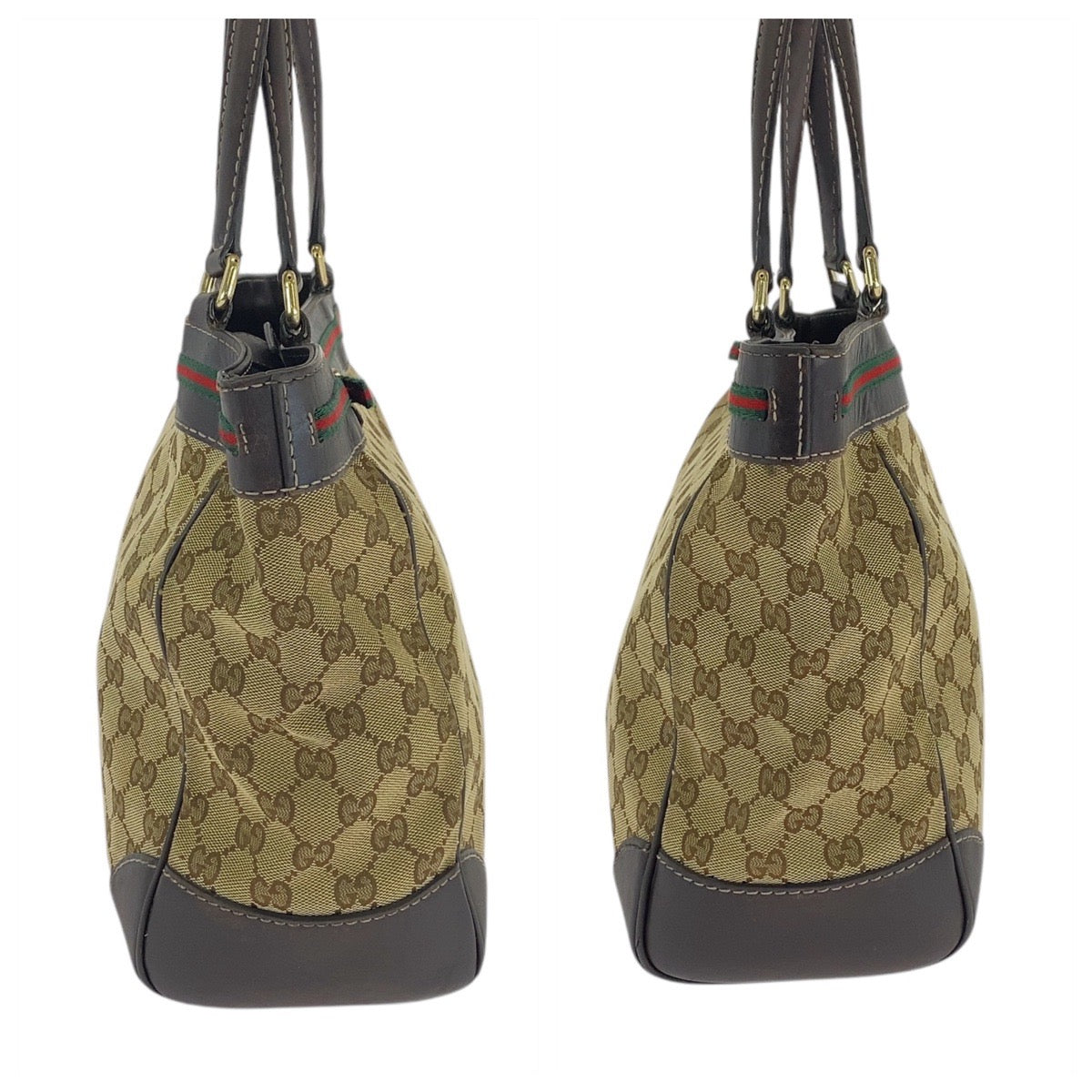 15495
GUCCI グッチ シェリーライン ベージュ ブラウン 茶 ゴールド金具 GGキャンバス / レザー 257061 トートバッグ ショルダーバッグ  レディース