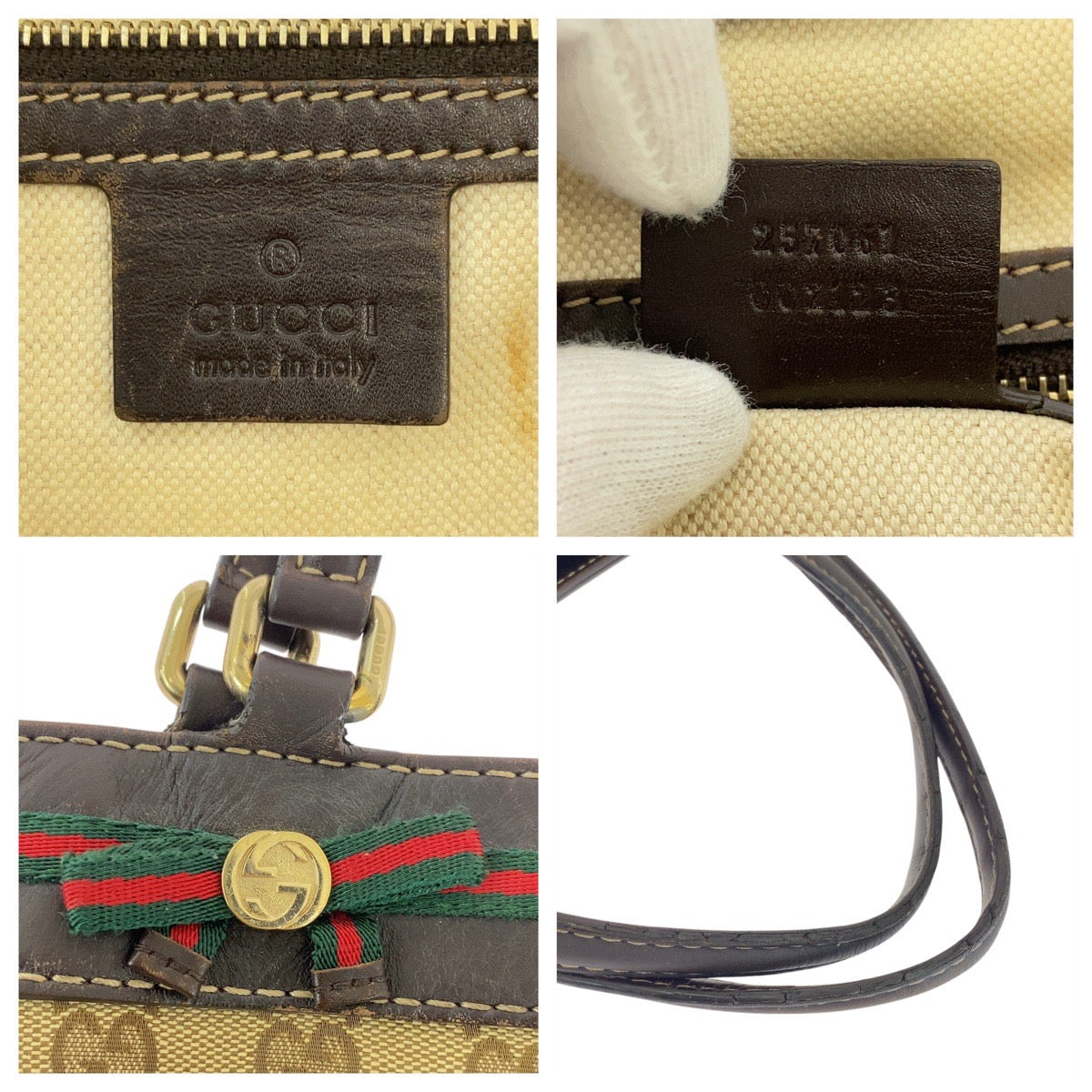 15495
GUCCI グッチ シェリーライン ベージュ ブラウン 茶 ゴールド金具 GGキャンバス / レザー 257061 トートバッグ ショルダーバッグ  レディース