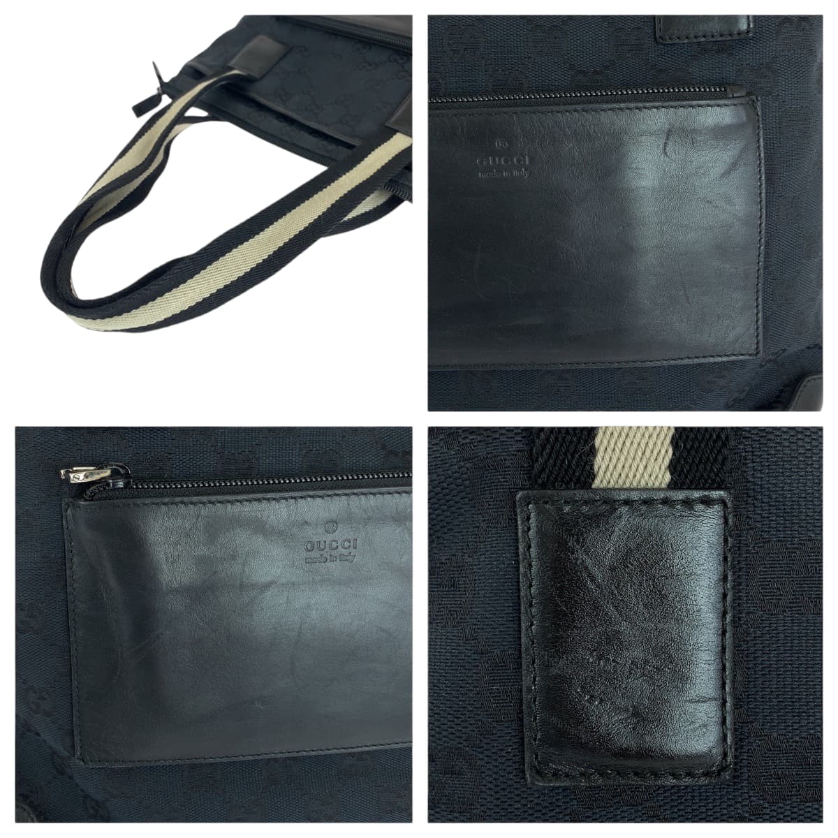 15497
GUCCI グッチ ブラック ベージュ シルバー金具 GGキャンバス 019 0402 トートバッグ ショルダーバッグ  レディース