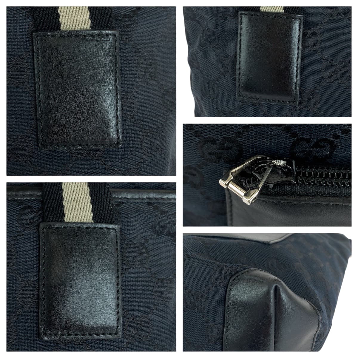 15497
GUCCI グッチ ブラック ベージュ シルバー金具 GGキャンバス 019 0402 トートバッグ ショルダーバッグ  レディース