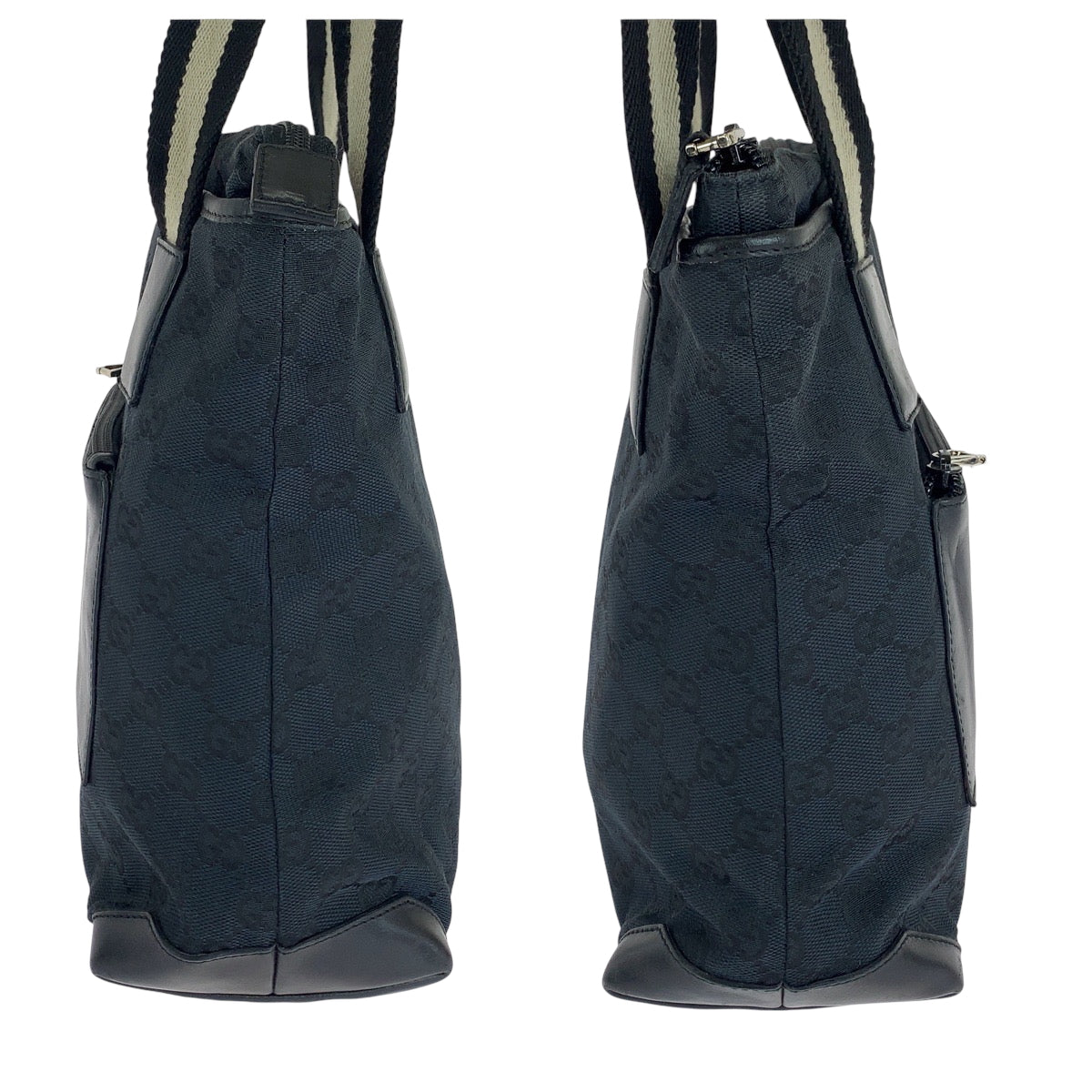 15497
GUCCI グッチ ブラック ベージュ シルバー金具 GGキャンバス 019 0402 トートバッグ ショルダーバッグ  レディース