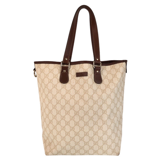 15501
GUCCI グッチ ベージュ アイボリー ブラウン ゴールド金具 GGスプリームキャンバス / レザー 189896 トートバッグ ショルダーバッグ  レディース